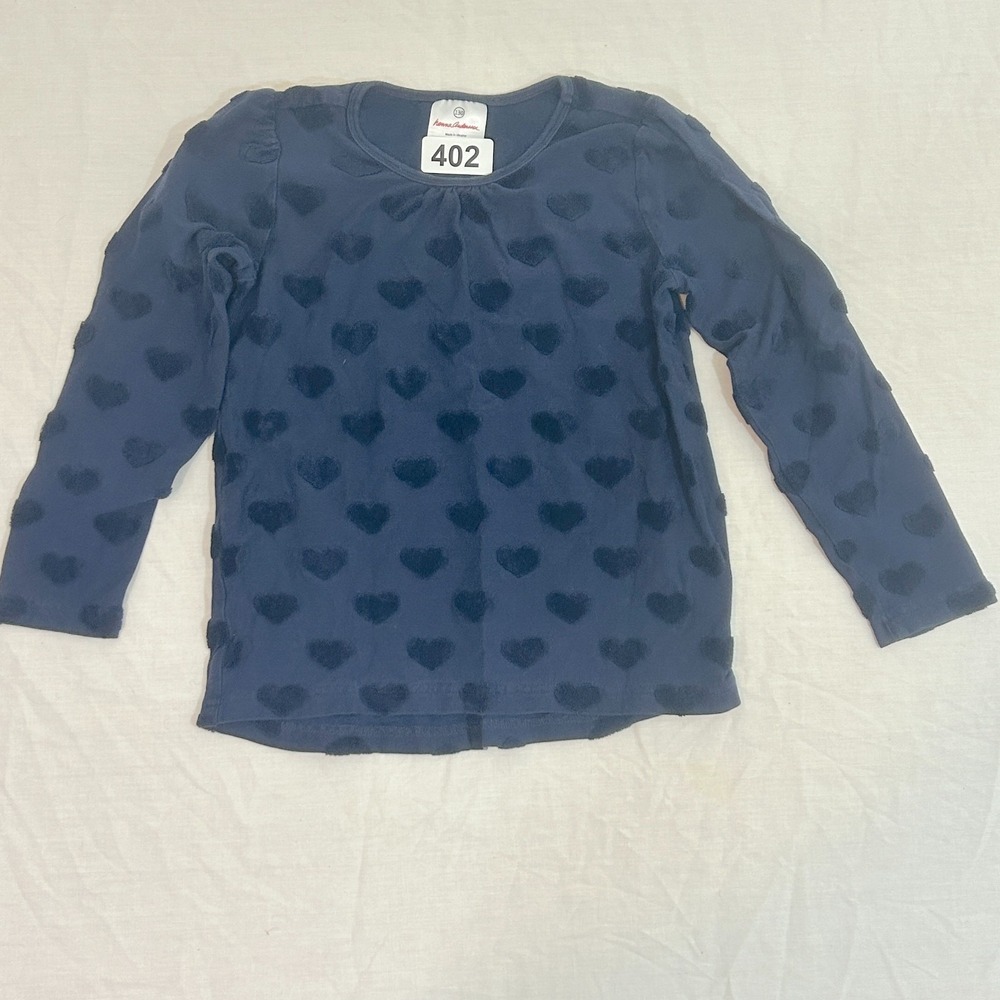 Hanna Andersson Shirt Girls 3D Heart Print Navy Long Sleeve Size 130 US 8